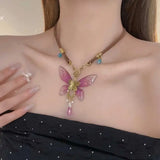 Draweye Chinese Style Necklace for Women Butterfly Crystal Vintage Elegant Chokers Jewelry Fashion Sweet Collares Para Mujer