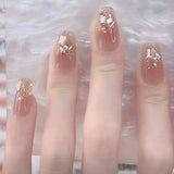24Pcs Wearable Coffin Fake Nail Tips with Butterfly Camellia Designs Red Long Ballerina False Nails Press on Nails Art Manicure