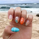 24pcs Summer Goldfish Fake Nails 3D Bubble Press on Nails Multicolored Starfish Almond False Nails Detachable Finished Nail Tips