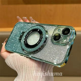Luxury Magsafe Wireless Charging Case For iPhone 16 11 12 13 14 15 Pro Max Plus  Glitter Magnetic Ring Bracket Transparent Cover