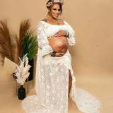 Maternity Photography Props Dress Sexy Hollow Lace Two Piece Set Split Dress Boho Pregnant Dress Baby Shower Dress ﻿