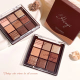 9-Color Chocolate Eyeshadow Palette with Pearl Shine, Fine Glitter, Matte Earth Tones, and Highlighting for Makeup