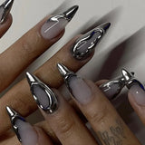 24Pcs Simple French Nails Art Tips Fake Nails 3D Design Wearable Full Cover False Nail Mid-length Almond Reusable Press on Nails