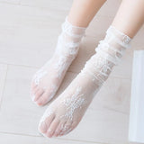 1/2 Pairs Women Thin Socks Summer Ultra Breathable Transparent Lace Socks Fishnet Lolita Soft Sexy White ins Mid Socks Woman