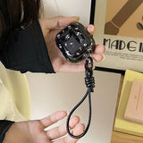 black soft silicone earphone case for airpods 1/2/3/4 pro 2 broken flowers pattern protective shell simple lanyard keychain