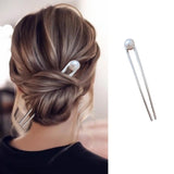 Simple Imitation Pearl Hair Sticks Elegant U-Shape Metal Hairpins For Women Girls Fashion Bun Styling Tools Hair Accessories