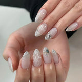 24pcs Summer Goldfish Fake Nails 3D Bubble Press on Nails Multicolored Starfish Almond False Nails Detachable Finished Nail Tips