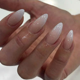 24Pcs Almond False Nails Simple White Gradient Press On Nail Ballet French Tips Wearable Decoration Full Cover Fake Nail Tips