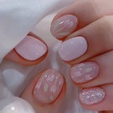 24pcs Pink Flower Fake Nail with Glue Cute White Artificial Nails Wearable Press on Acrylic Nails Square False Nails Press Ons