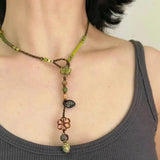 Melard Style Retro Beaded Butterfly Pendant Necklace for Women Colored Beads Bilayer Clavicle Sweater Chain Chokers Fine Jewelry