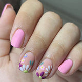 24Pcs Short Artificial False Nails with Glue Blue Sea Wave Designs Fake Nails Press on Wearable Square French Manicure Tips