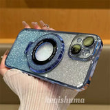 Luxury Magsafe Wireless Charging Case For iPhone 16 11 12 13 14 15 Pro Max Plus  Glitter Magnetic Ring Bracket Transparent Cover