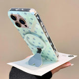 Mint Green Polka Dot Magnetic Holder Stand Phone Cover For iPhone 16 Pro Max 15 14 13 Case