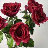 5Pcs High-end Moisturizing Latex Artificial Flowers Rose Real Touch Roses Bridal Bouquet Wedding Decor Home Party Table Floral