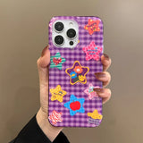 Purple Cute Star Silicone Soft Stripe Phone Case for IPhone 16 15 14 13 Pro Max 16Pro 15Pro 14Pro Shockproof Cartoon Back Cover