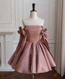 French Elegant Retro Lace-up Bow Straps Sleeveless High Waist Slim A-line Birthday Banquet Evening Short Dress For Women Summer