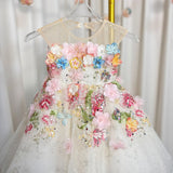 Floral Flower Girl Dress Lace Flowers Sleeveless Princess Toddler Kids Wedding 1st Birthday Pageant Party Gown J404A