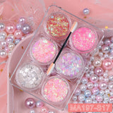 6 jars/set Eyeshadow Glitter Gel Cream Face Hair Body Nail Glitter Gel Heart Star Moon Loose Sequins Festival Makeup Decorations