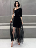 Pisoshare - Black Evening Dress For Women Party Dress Light Luxury Dress Banquet Socialite Host Gown Black Gauze Party Dress