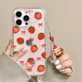 Cute Bowknot Strawberry Glitter IMD TPU Transparent Back Cover For iPhone 13 14 15 16 Pro Max Case