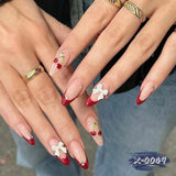 24Pcs Simple French Nails Art Tips Fake Nails 3D Design Wearable Full Cover False Nail Mid-length Almond Reusable Press on Nails