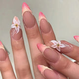 24Pcs Flora Almond Press on Nails with Glue Mori Girl Nail Art Ballet Rural Style Full Cover Wearable Acrylic Nail Manicure Tips