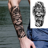 Black Forest Tattoo Sticker For Men Women Children Tiger Wolf Death Skull Temporary Tattoo Fake Henna Skeleton King Animal Tatoo