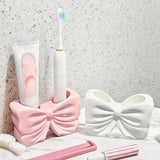 Portable Ceramic Bowknot Toothbrush Holder - No-Drill Bathroom Organizer for Toothbrushes & Toothpaste, for Return School