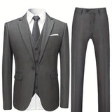 Elegant 3pc Mens Suit Set - Single-Button Blazer, Tailored Vest & Trousers - Ideal for Weddings & Business Events