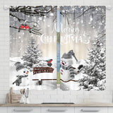 2-Piece Festive Christmas Curtain Set, Semi-Sheer Snowman & Pine Tree Design Polyester Drapes with Rod Pocket, Machine Washable for Living Room, Kitchen, Bedroom & More