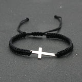 1pc Mens Hand Braided Stainless Steel Cross Patchwork Bracelet Anti-Allergy Acrylic Fibers Rope Bracelet