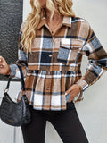 Single Plaid Print Long Sleeve Ruched Blouse - Casual Ruffle Hem Women's Clothing for Spring & Fall