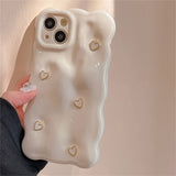 Luxury Glossy iPhone Case - 3D Fritillary Love Heart Cube Solid Color Wave Pattern Soft Silicone - Shockproof for 11 12 13 Pro Max 14 Pro Max 15