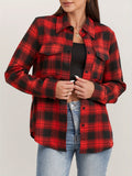 Long Sleeve Plaid Print Button Front Casual Shirt for Spring & Fall, Women's Clothing with Breast Pockets