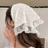 [Chic Sun Protection Triangle Scarf] Elegant Lace Knit Triangle Scarf - Chic Sun Protection Headband for Women, Cute & Sweet Style, Summer, Dopamine, Hairband