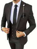 3-Piece Men’s Stylish Slim Fit Suit Set - Double-Breasted Blazer, Vest, Trousers - Versatile for Prom & Formal Events