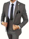 3-Piece Men’s Stylish Slim Fit Suit Set - Double-Breasted Blazer, Vest, Trousers - Versatile for Prom & Formal Events