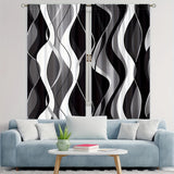 2pcs Set Contemporary Abstract Black & White Geometric Digital Print Curtains - Translucent, Privacy-Enhancing for Living Room and Bedroom Decor