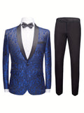 Men's Elegant Contrast Color Suit Jacket & Suit Pants Set For Party/wedding/formal Prom