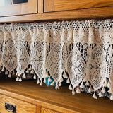 Lightweight Linen Valance with Crochet Lace & Tassels - Handcrafted Beige Rod Pocket Cafe Drapery - Kitchen, Living Room, Bedroom Voile Home Decor