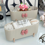 1pc 3-Grid Makeup Organizer, Cute Bow-Knot Swab Powder Puff Storage Box. Large-Capacity Clear Lid Storage Box, Suitable for Bathroom, Dressing Table, Storage Decoration, Suitable for Holiday Gifts, Birthday Gifts, New Year, C
