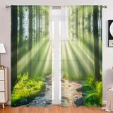2pcs Art Deco Forest Sunlight Curtains, Rod Pocket Hanging, Light-Filtering Polyester Sheer Drapes, Decorative Unlined Brushed Fabric Panels for Living Room, Bedroom, Study, Kitchen, Cafe - All-Season, Lightweight, Woven, 80-