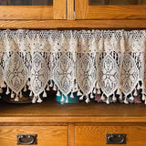 Lightweight Linen Valance with Crochet Lace & Tassels - Handcrafted Beige Rod Pocket Cafe Drapery - Kitchen, Living Room, Bedroom Voile Home Decor