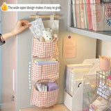 Multi-Pocket Wall-Mounted Storage Bag - Versatile Hanging Organizer for Dorms, Bedrooms & Bathrooms | Space-Saving Design with Easy-Access Pockets for Books, Toys, and More, Bedroom Organizer|Checkered Pattern|Soft Material,