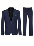 Formal 2 Pieces Set, Men's One Button Suit Jacket & Dress Pants Suit Set For Business Dinner Wedding Party