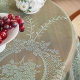 Vintage White & Green Lace Round Tablecloth - Luxury Vintage Style, Polyester, Perfect for Dining & Kitchen Decor