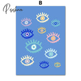 Abstract Evil Eye Mykonos Capri Bliss Santorini Flower Wall Posters And Prints Canvas Painting