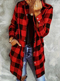 Women's Elegant Long Sleeve Plaid Lapel Shirt - Gingham Button Detailed Polyester Blend Fall/Winter Blouse for Chic Style