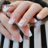 Acrylic Nail Tips With Glue Bride Shining Rhinestone Wedding False Nails Ladies Simple Fashion French Fake Nails White Beige