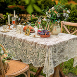 Elegant White Lace 1pc Tablecloth - 100% Polyester Woven Rectangular Table Cover - Machine Made Solid Round Table Linen for Tea Table, Home Decor